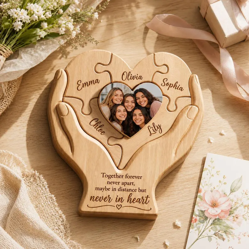 Personalized Sisters & Besties Wooden Heart Puzzle Photo Keepsake