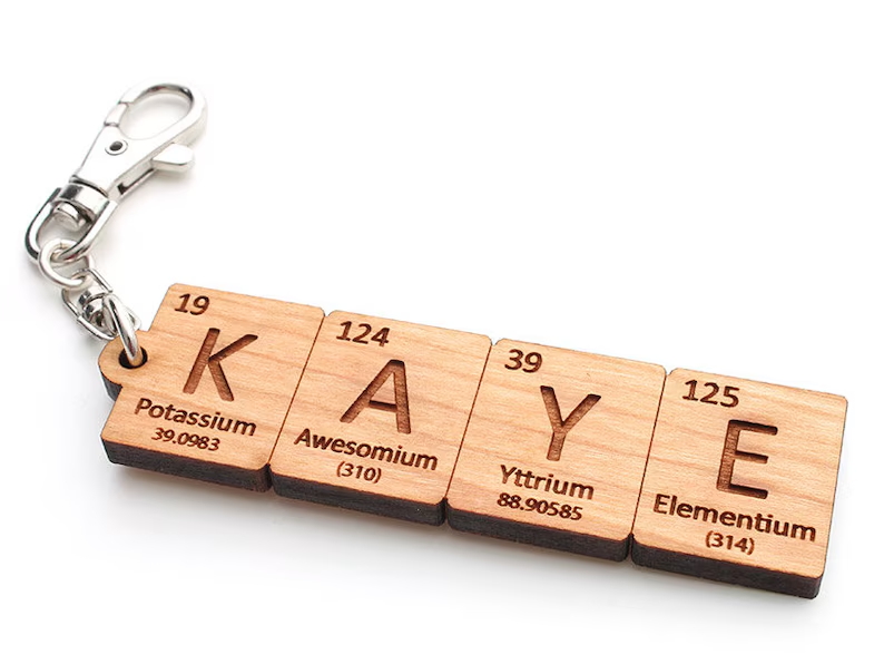 Custom Periodic Table Element Name Key Chain-Custom Chemistry Gift for Science Geeks and Teachers 