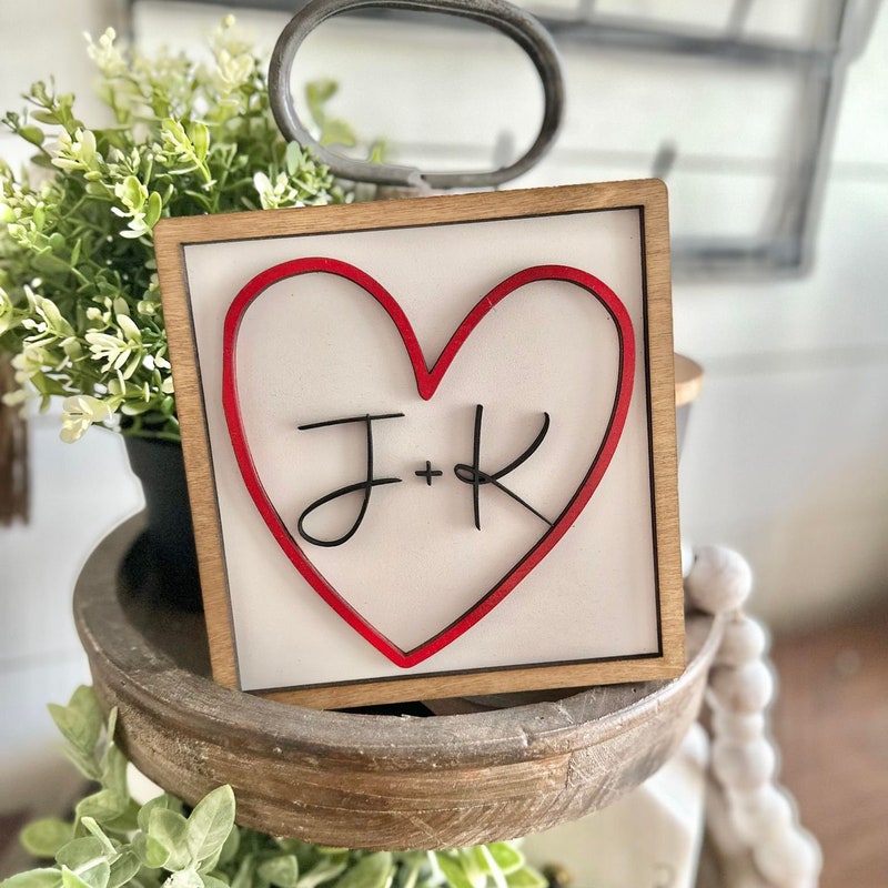 Personalized Initials Heart Sign - Valentines Heart with initials - Tiered Tray Valentines Signs or Shelf Signs - Personalized Valentines