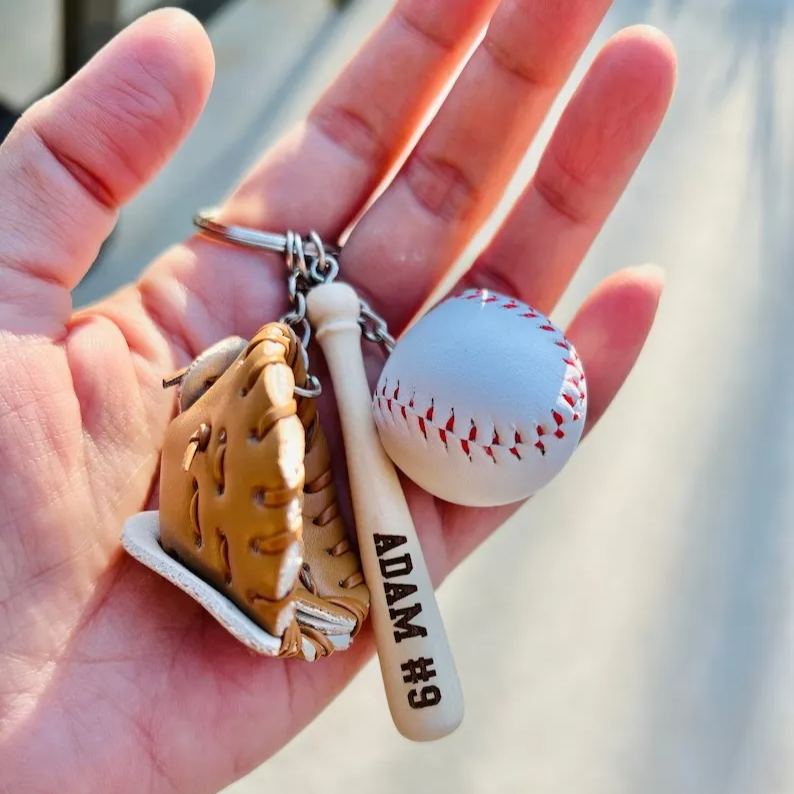 Baseball Key Chain | Mini Baseball Set Bag Tag | Custom for Baseball Game | Gift for Baseball Team | Gift for Athlete | Backpack Keychain
