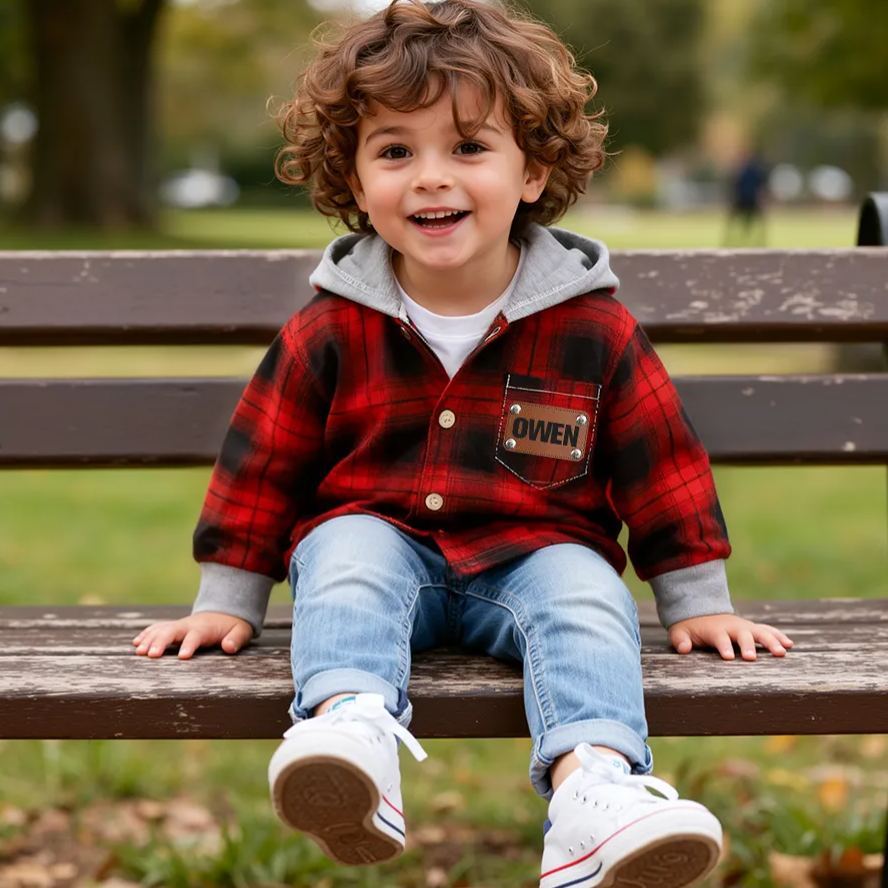 Personalized Kids' Plaid Hooded Shirt Jacket