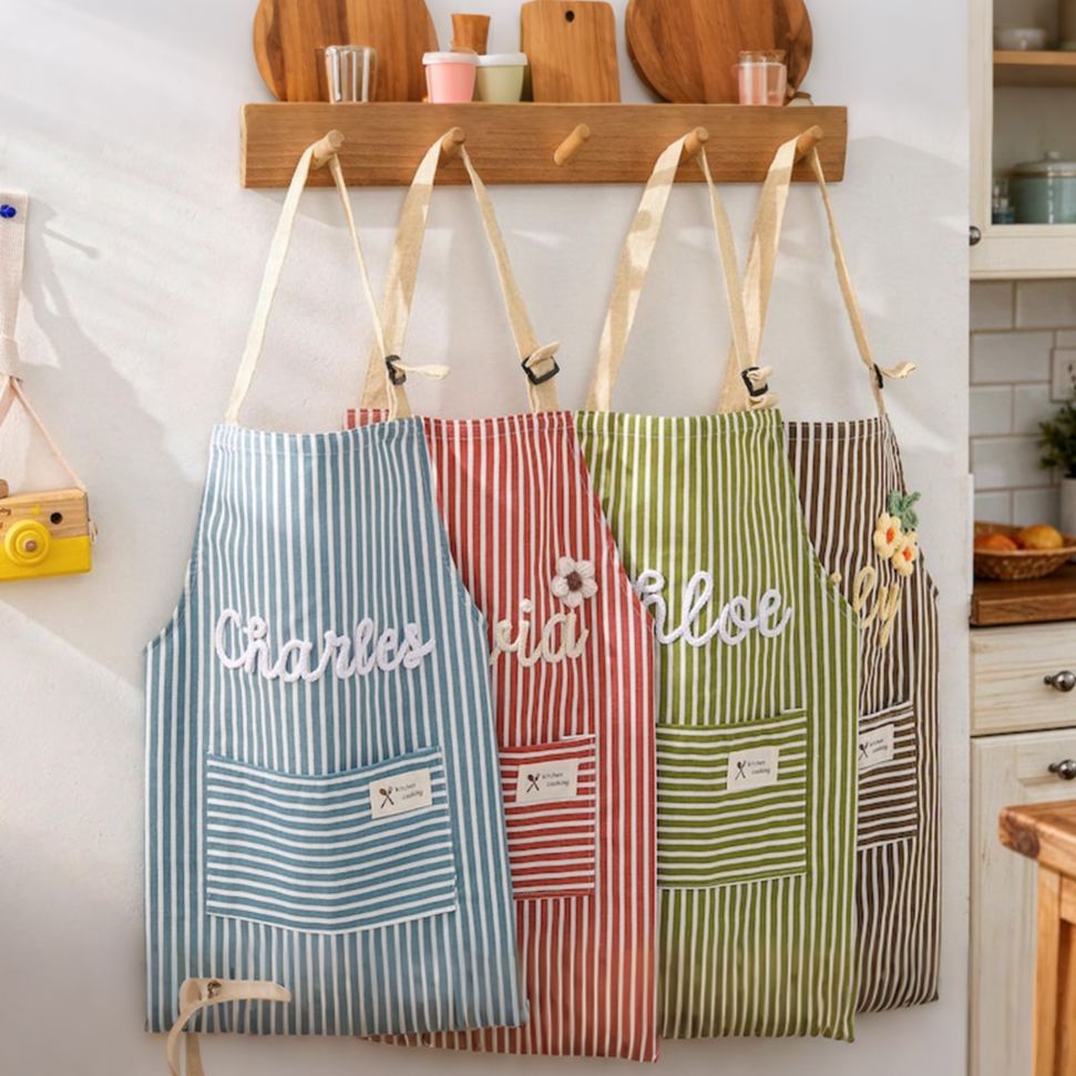 Personalize Crochet Embroidered Cooking Apron for Kids & Adult with name, perfect for cooking, gardening, painting, crafting 