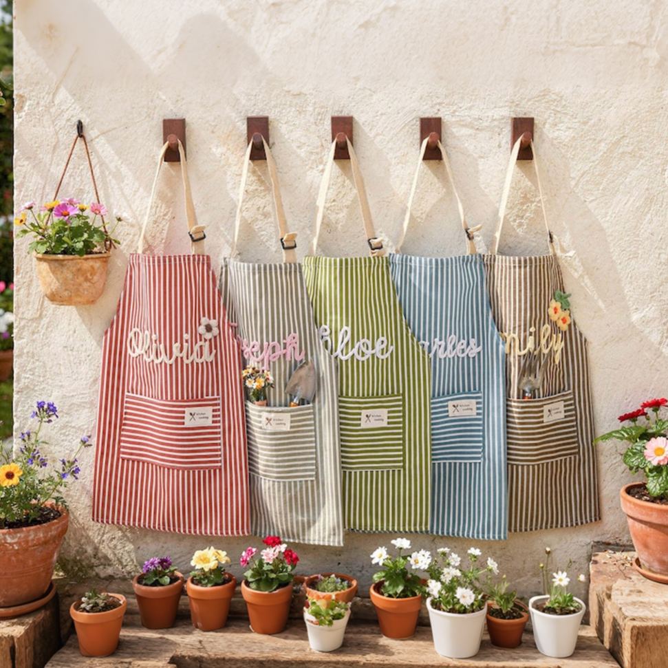 Personalize Crochet Embroidered Cooking Apron for Kids & Adult with name, perfect for cooking, gardening, painting, crafting 