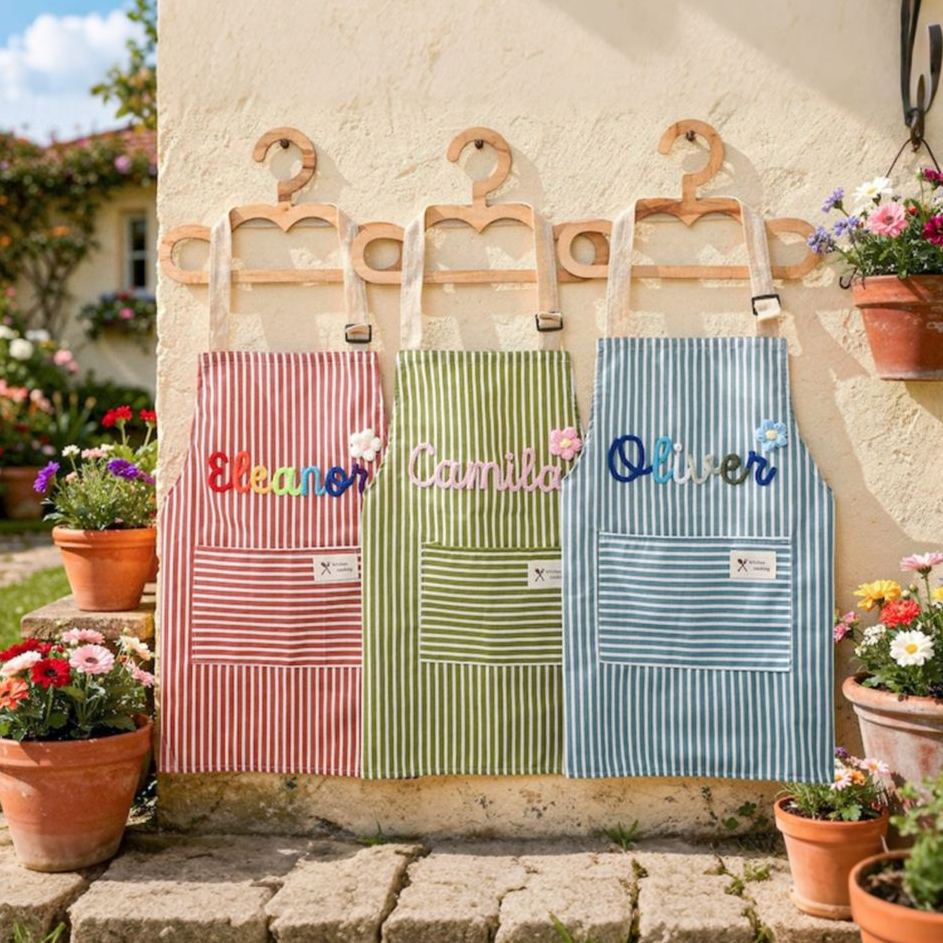 Personalize Crochet Embroidered Cooking Apron for Kids & Adult with name, perfect for cooking, gardening, painting, crafting 