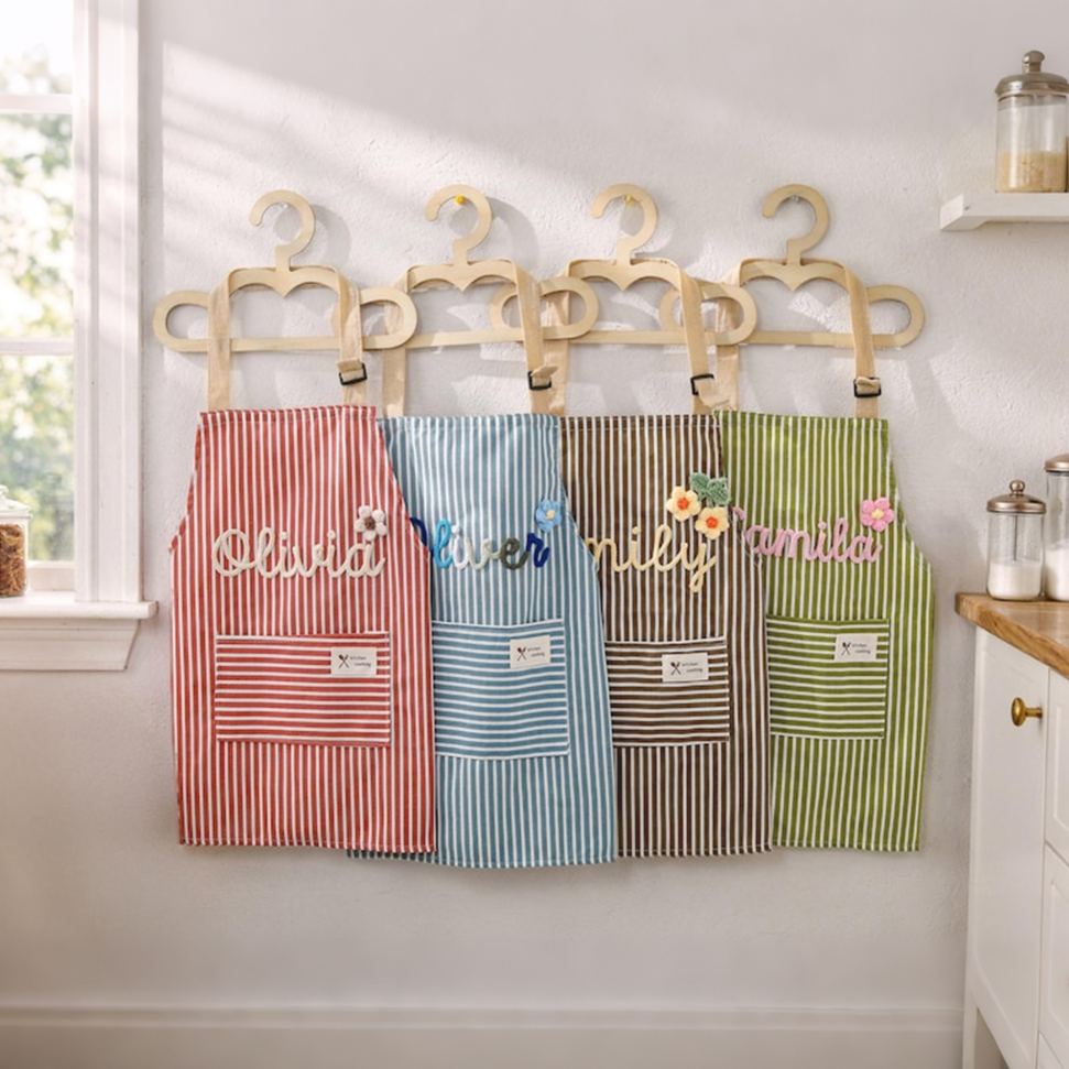Personalize Crochet Embroidered Cooking Apron for Kids & Adult with name, perfect for cooking, gardening, painting, crafting 