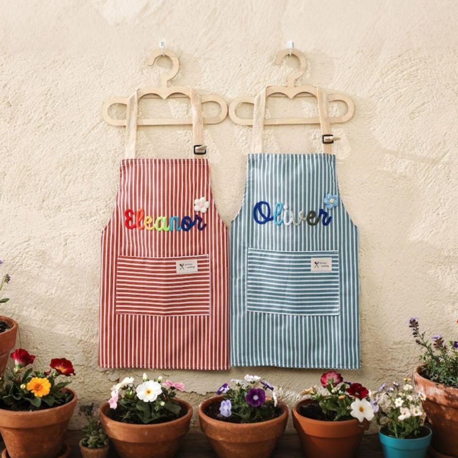 Personalize Crochet Embroidered Cooking Apron for Kids & Adult with name, perfect for cooking, gardening, painting, crafting 