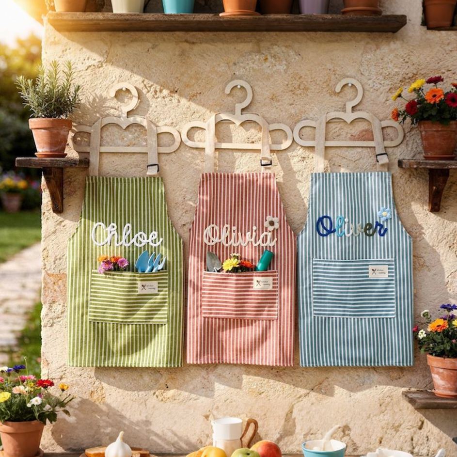Personalize Crochet Embroidered Cooking Apron for Kids & Adult with name, perfect for cooking, gardening, painting, crafting 