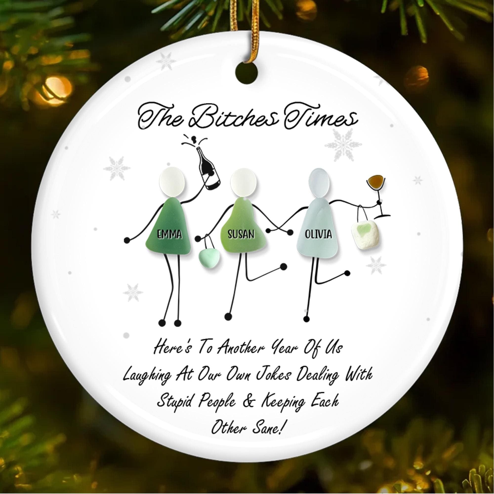 Personalized Funny Best Friends Sea Glass Ornament-– Custom Friendship Keepsake & Humorous Gift for Besties