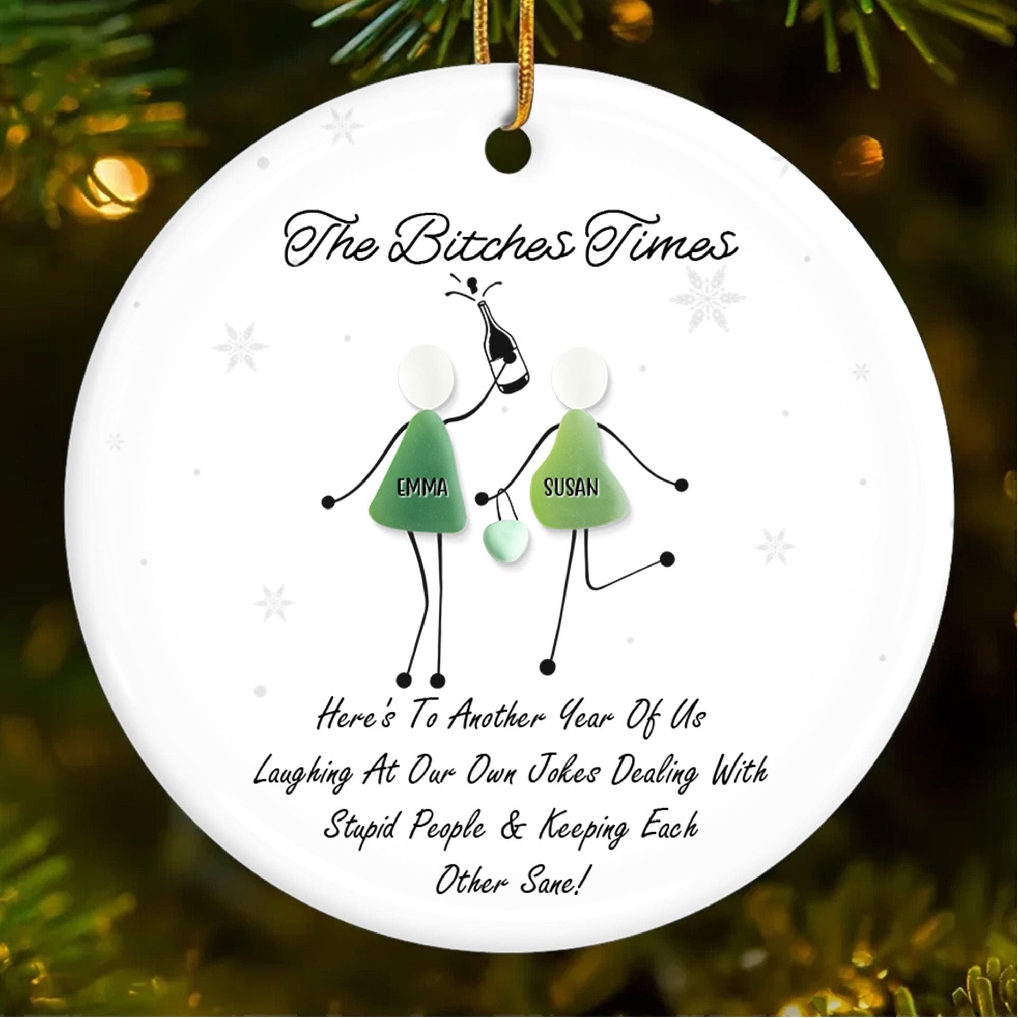 Personalized Funny Best Friends Sea Glass Ornament-– Custom Friendship Keepsake & Humorous Gift for Besties