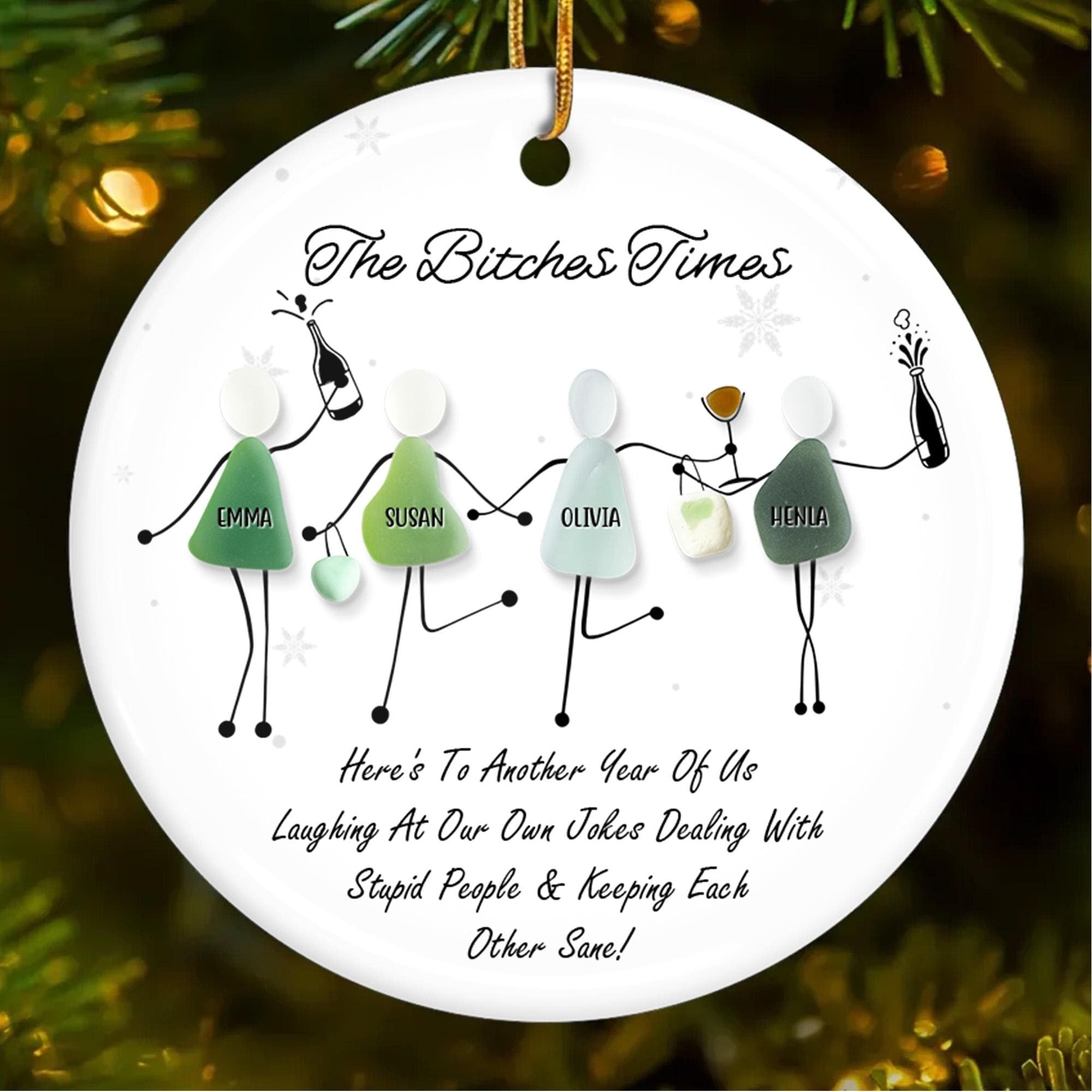 Personalized Funny Best Friends Sea Glass Ornament-– Custom Friendship Keepsake & Humorous Gift for Besties