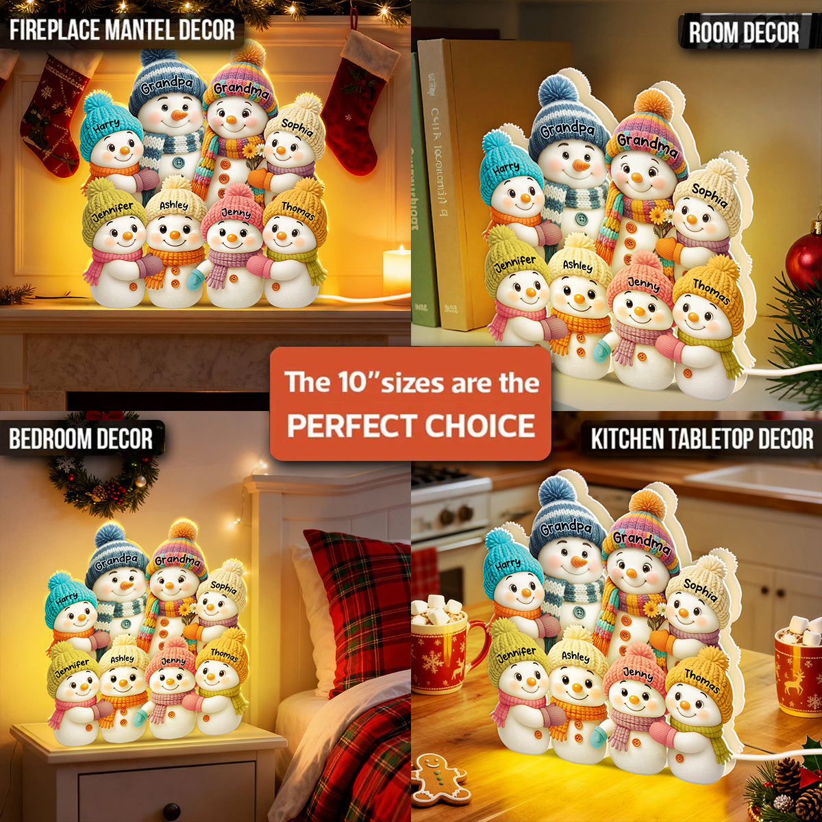 3D Effect Snowman Grandma, Grandpa, Grandparents and Grandkids Personalized Light Box - Christmas Gift for Grandparents