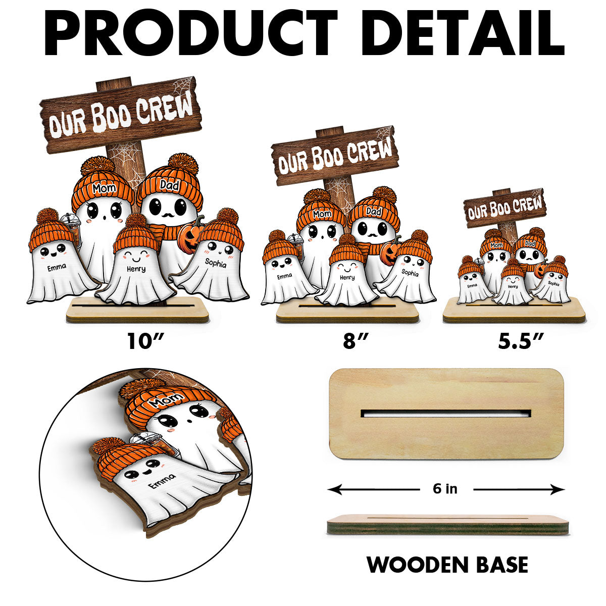 Family Our Boo Crew Fall Season Halloween Personalized 2-Layer Standing Wooden Plaque