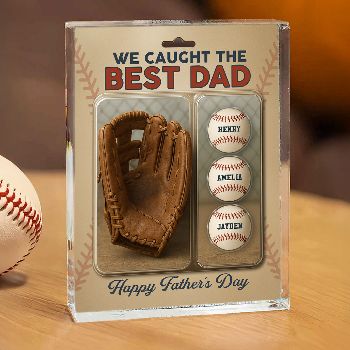 We Caught The Best Dad Grandpa Baseball & Glove Figures Style Personalized Acrylic Block Plaque