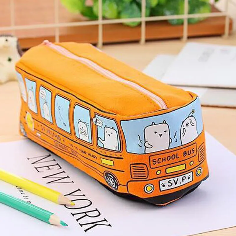 Children Pencil Case Cartoon Bus Car Stationery Bag Cute Animals Canvas Pencil Bags For Boys Girls School Supplies Toys Gifts