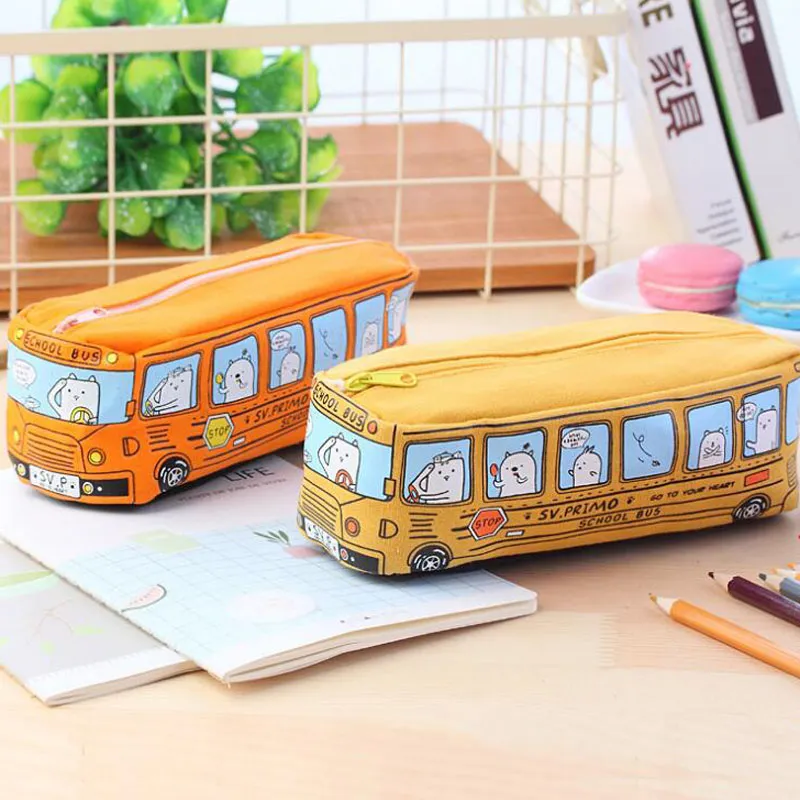 Children Pencil Case Cartoon Bus Car Stationery Bag Cute Animals Canvas Pencil Bags For Boys Girls School Supplies Toys Gifts