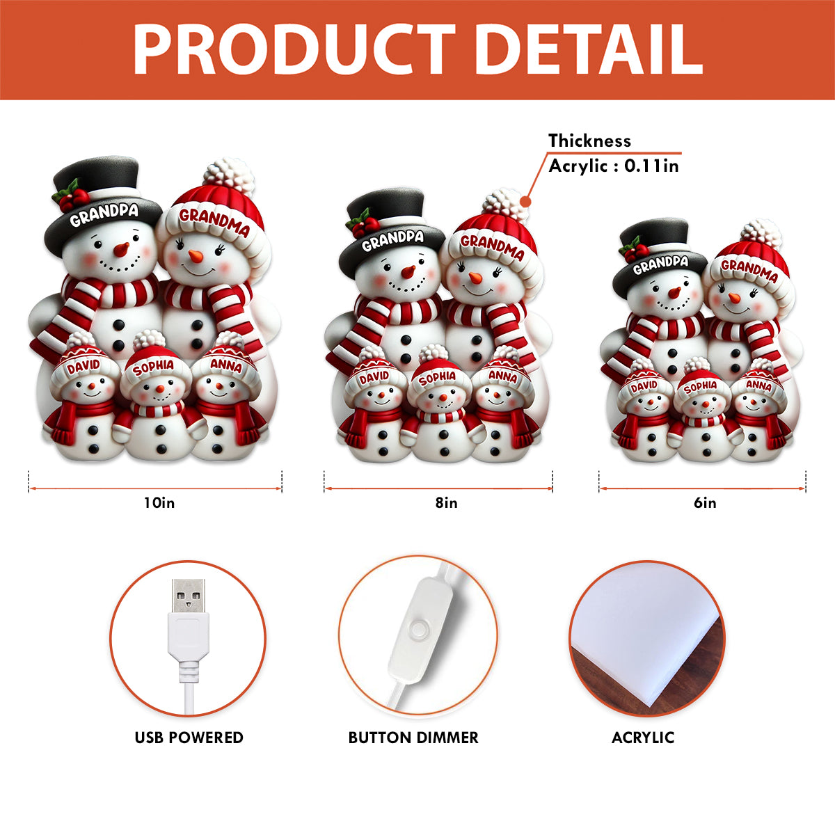 3D Effect Cute Snowman - Personalized Light Box - Christmas Decor For Family, Grandma, Grandpa