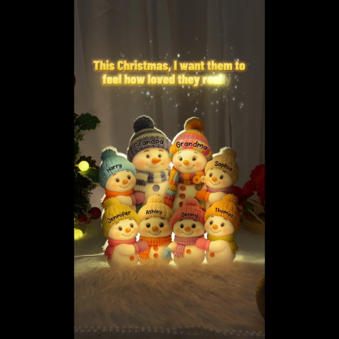 3D Effect Snowman Grandma, Grandpa, Grandparents and Grandkids Personalized Light Box - Christmas Gift for Grandparents