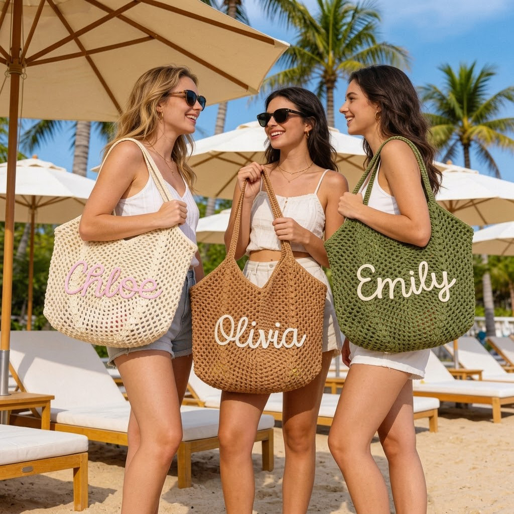 Personalized Crochet beach tote bags, Travel Beach Bag