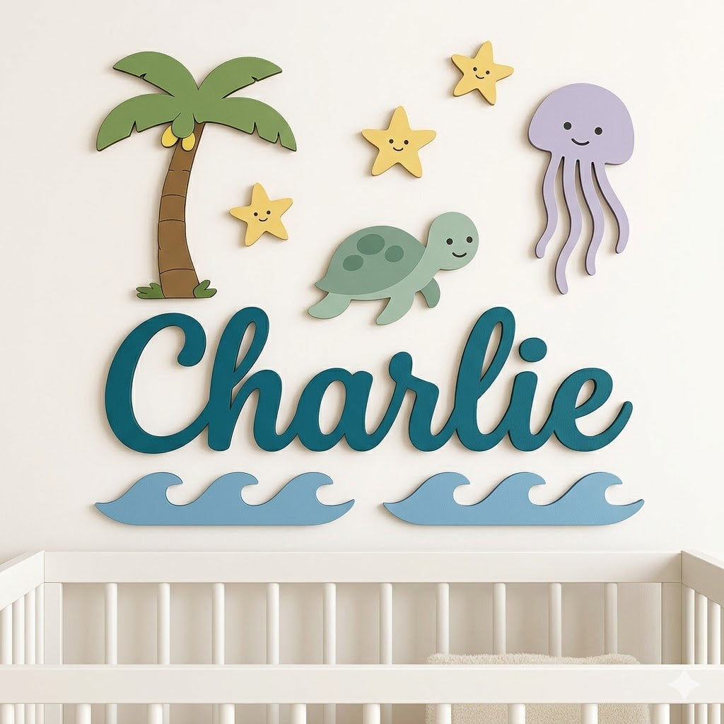 Personalized Wooden Nursery Name Sign – Custom Kids Room Wall Decor