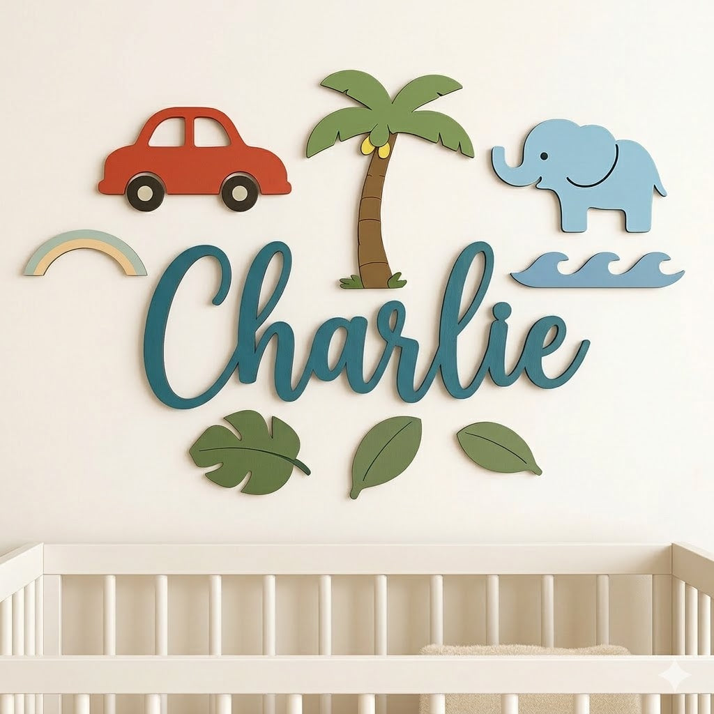Personalized Wooden Nursery Name Sign – Custom Kids Room Wall Decor