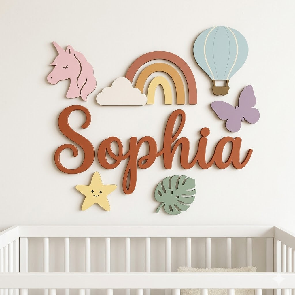 Personalized Wooden Nursery Name Sign – Custom Kids Room Wall Decor