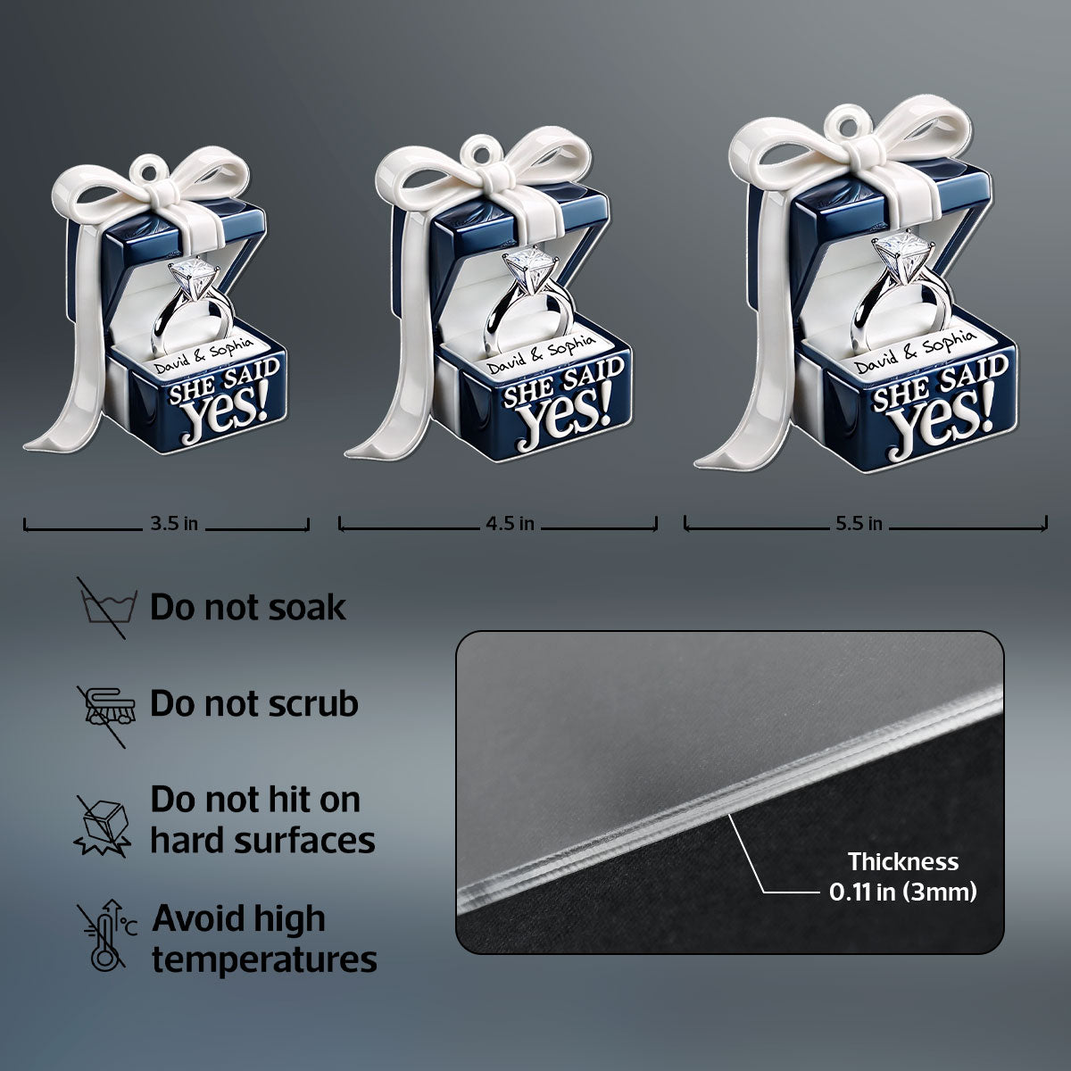 Personalized Engagement Ring Box Acrylic Ornament, Anniversary Gift for Couple