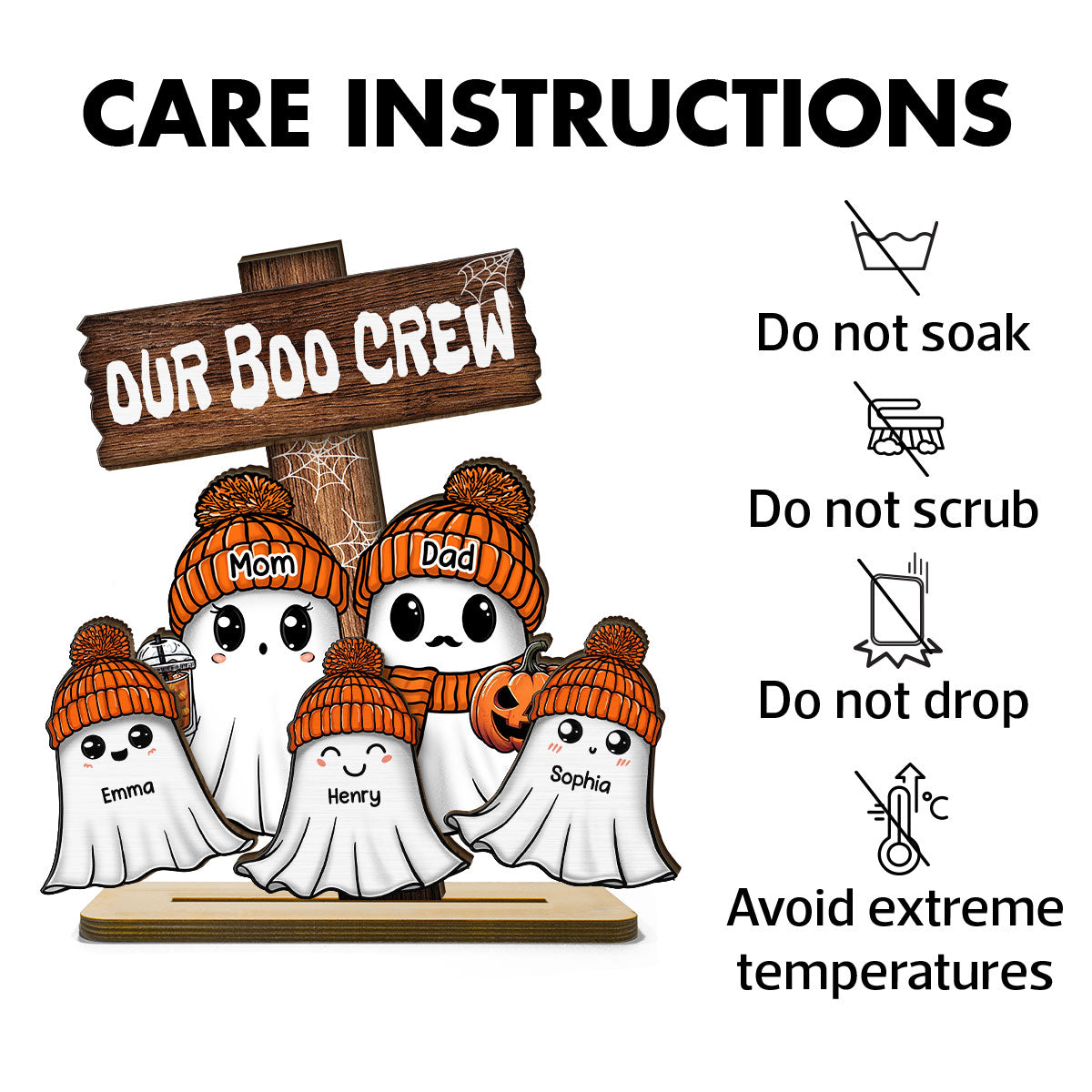 Family Our Boo Crew Fall Season Halloween Personalized 2-Layer Standing Wooden Plaque