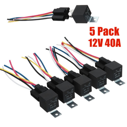 5 Pin 5 Wires 12V 40Amp Car SPDT Automotive Relay DC W/ Harness Socket 5PCS
