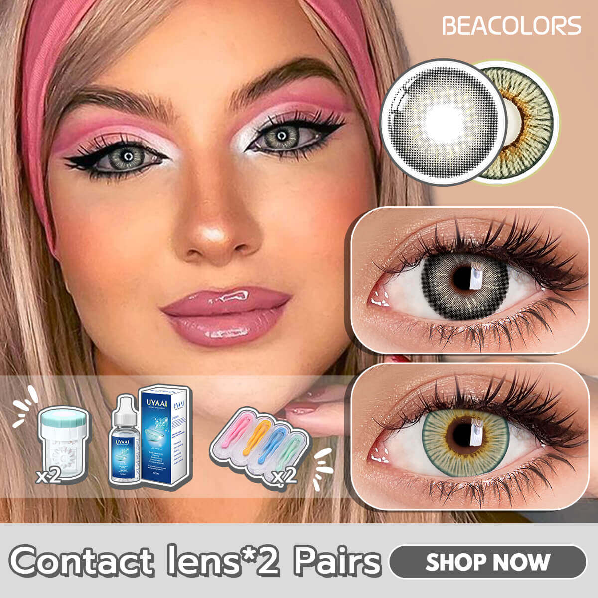 2 Pairs Of Nanalam Grey+Angeles Gray Contacts Sets Colored contact lenses -Shop Now!