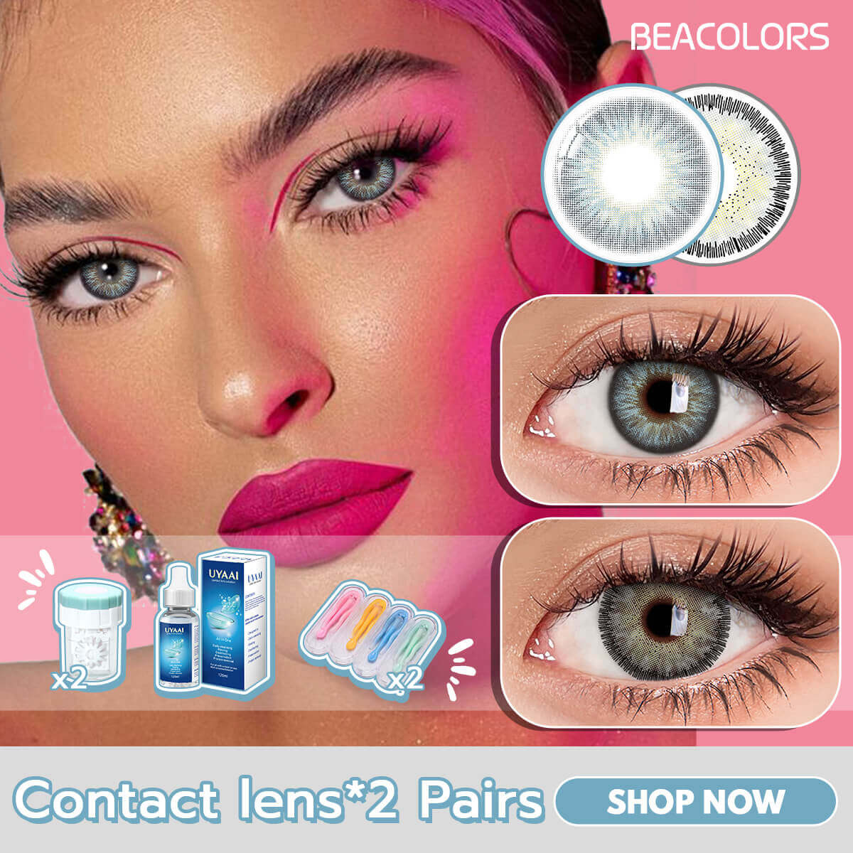 2 Pairs Of Magic Grey+Omg Green Contacts Sets Colored contact lenses -Shop Now!