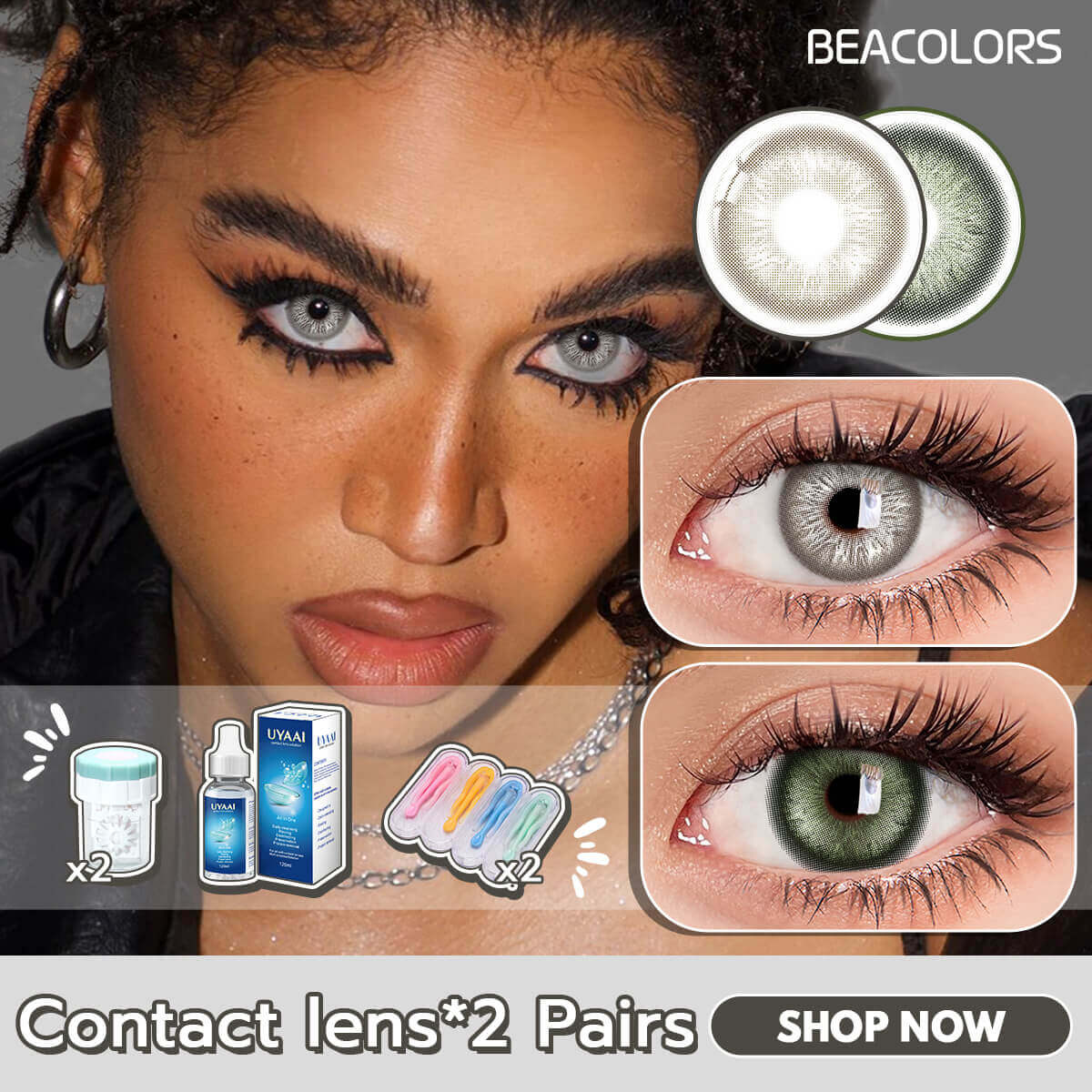 2 Pairs Of Ice Crystal Green+I Heart Gray Contacts Sets Colored contact lenses -Shop Now!