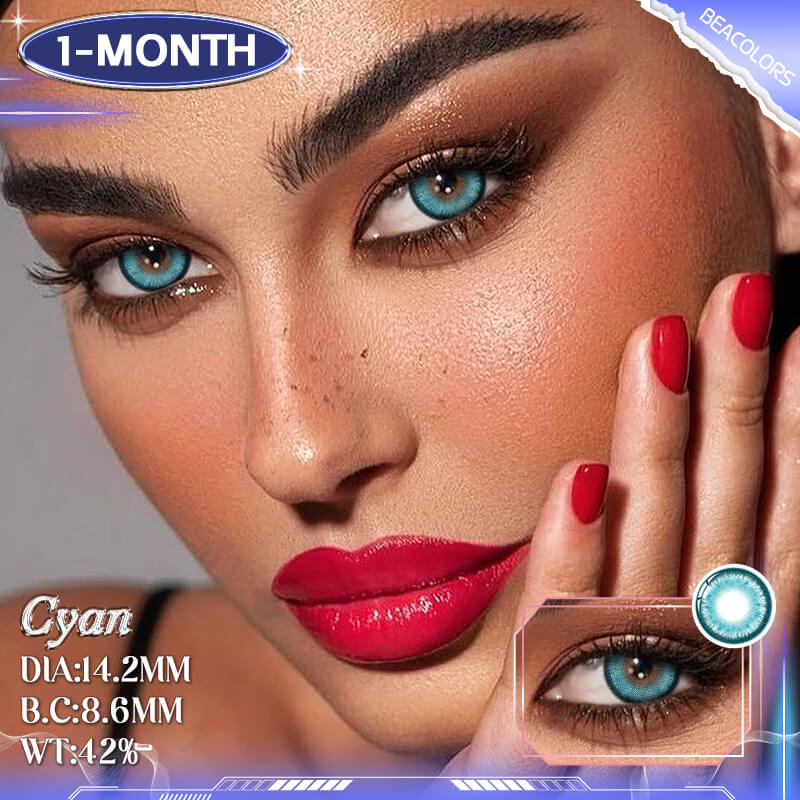 1-Month*Cyan Blue Colored contact lenses -BEACOLORS