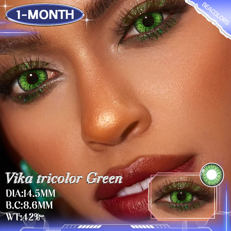 1-Month*Vika Tricolor Green  Colored contact lenses -Shop Now!