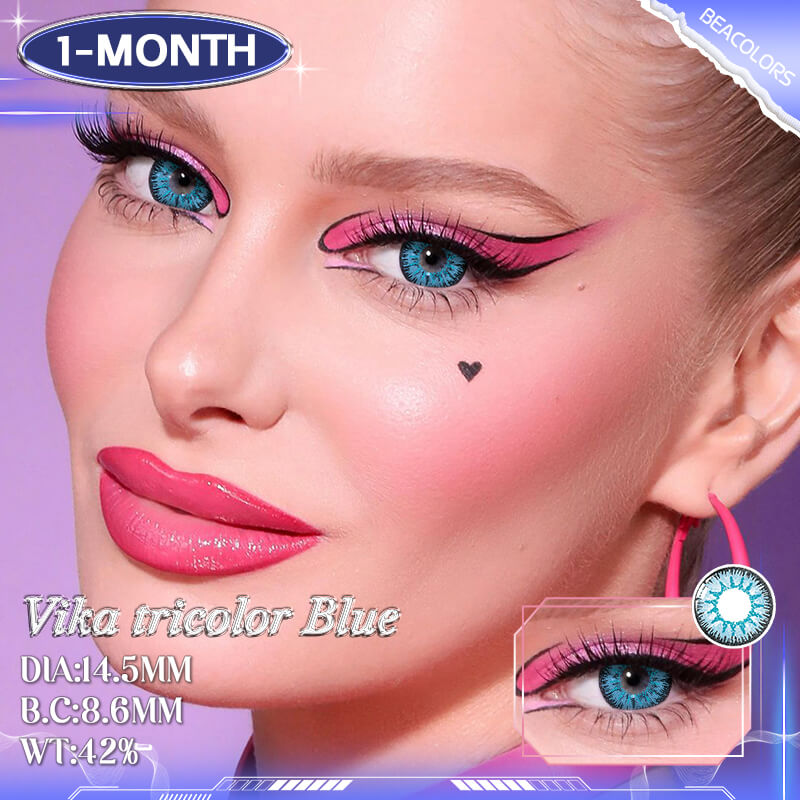 1-Month*Vika Tricolor Blue  Colored contact lenses -Shop Now!