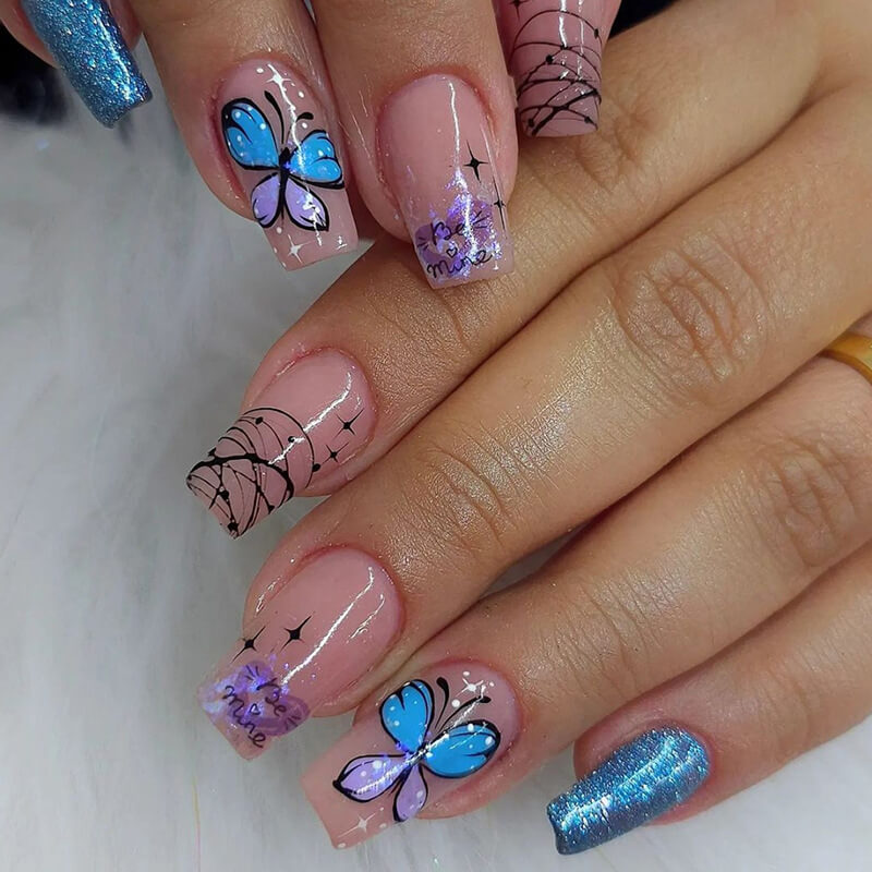 Short Blue Butterfly Nails Colored contact lenses -BEACOLORS