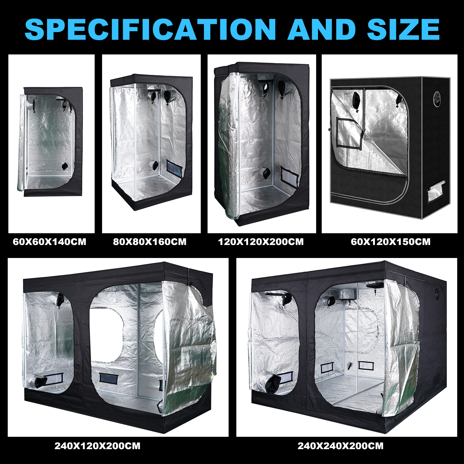 MEIJIU Hydroponics 40x40x160CM 600D Grow Tent