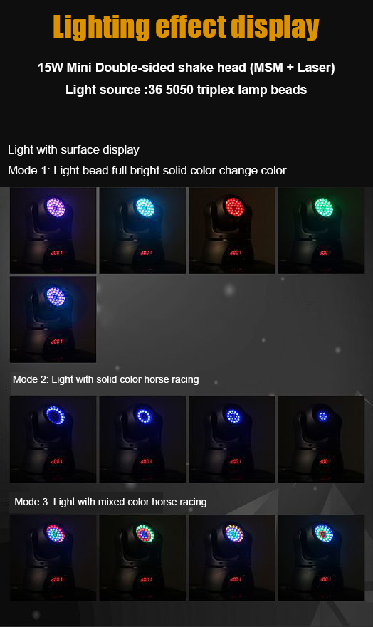 15W Pocket Moving LED RGBW Laser Kaleidoscope DMX512 Control Mode for Warm White and Green KTV Moving Head Lights