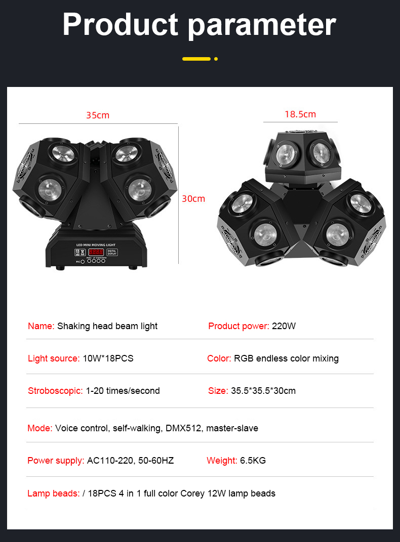 18*10w Three Heads Beam Moving Head Laser Rotating Hair Photodiode Disco Lights Bar Disco Stage Lighting