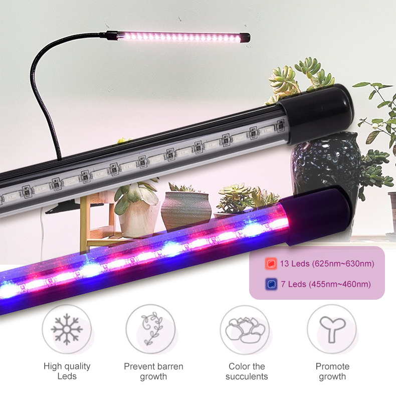 Small Clip Led Grow Lights on Desk Indoor Grow Light With Timer Adjustable 1-4head Tube Full Spectrum Phytolamps for Plants