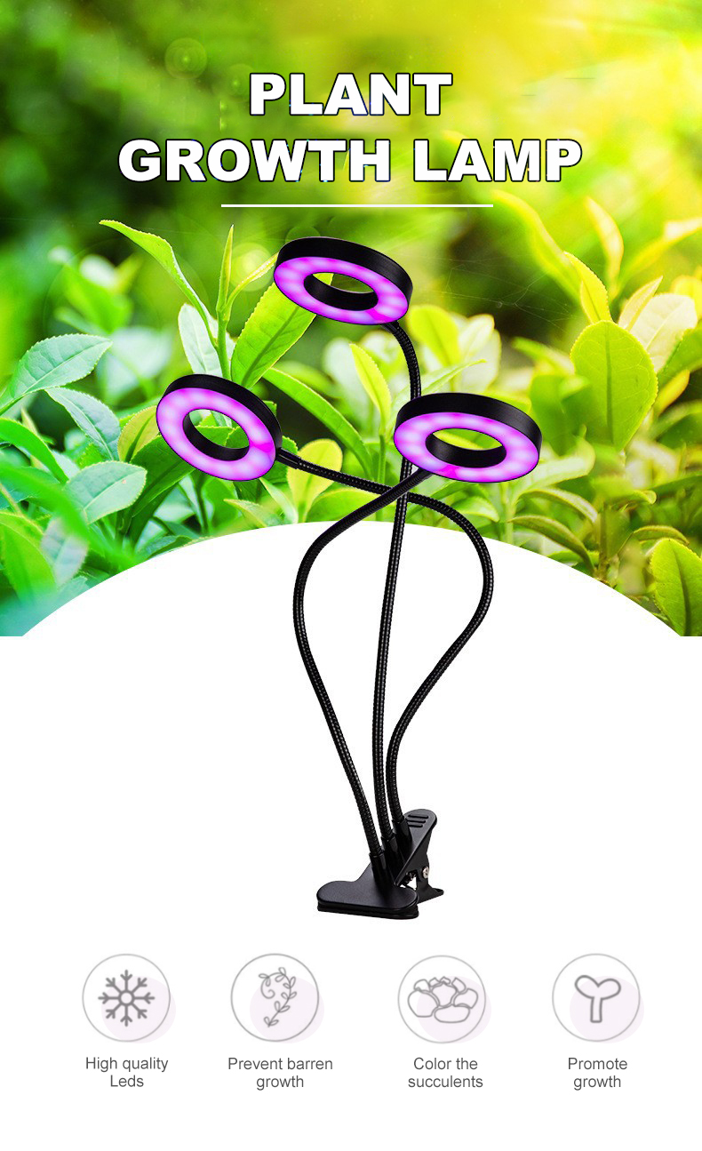Dual-Head USB Timed Dimming LED Grow Lights for Indoor Gardening - Clip-on Lighting Bloom