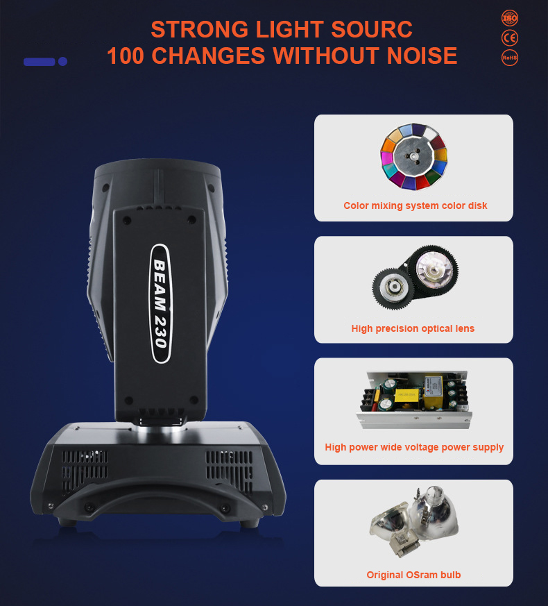 Stage Lights 230w Moving Heads Theatre Stage Lighting Dj Light Cabeza Movil Beam 230W 7r Moving Head Lightfor DJ Disco Club