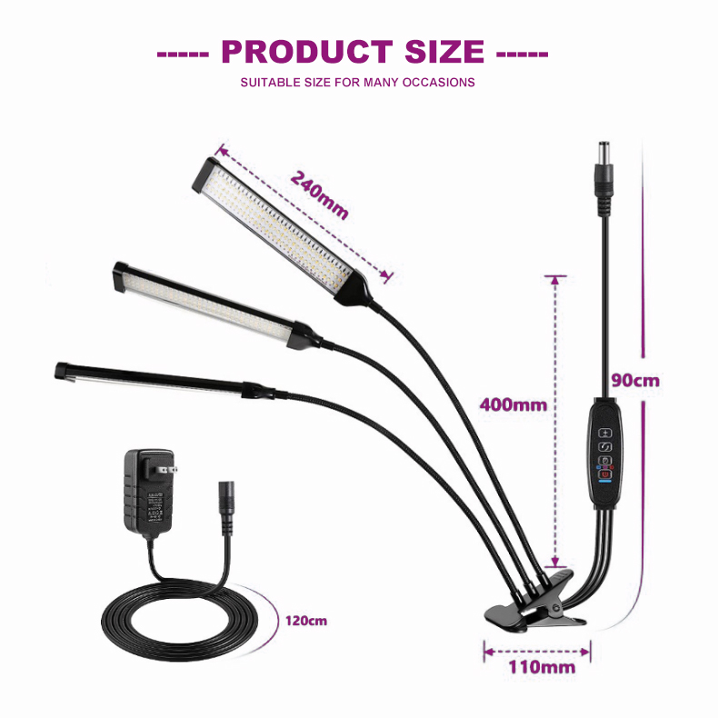 12v Wide Version 40w Folding Full Spectrum Flexible Clip Led Plant Grow Light