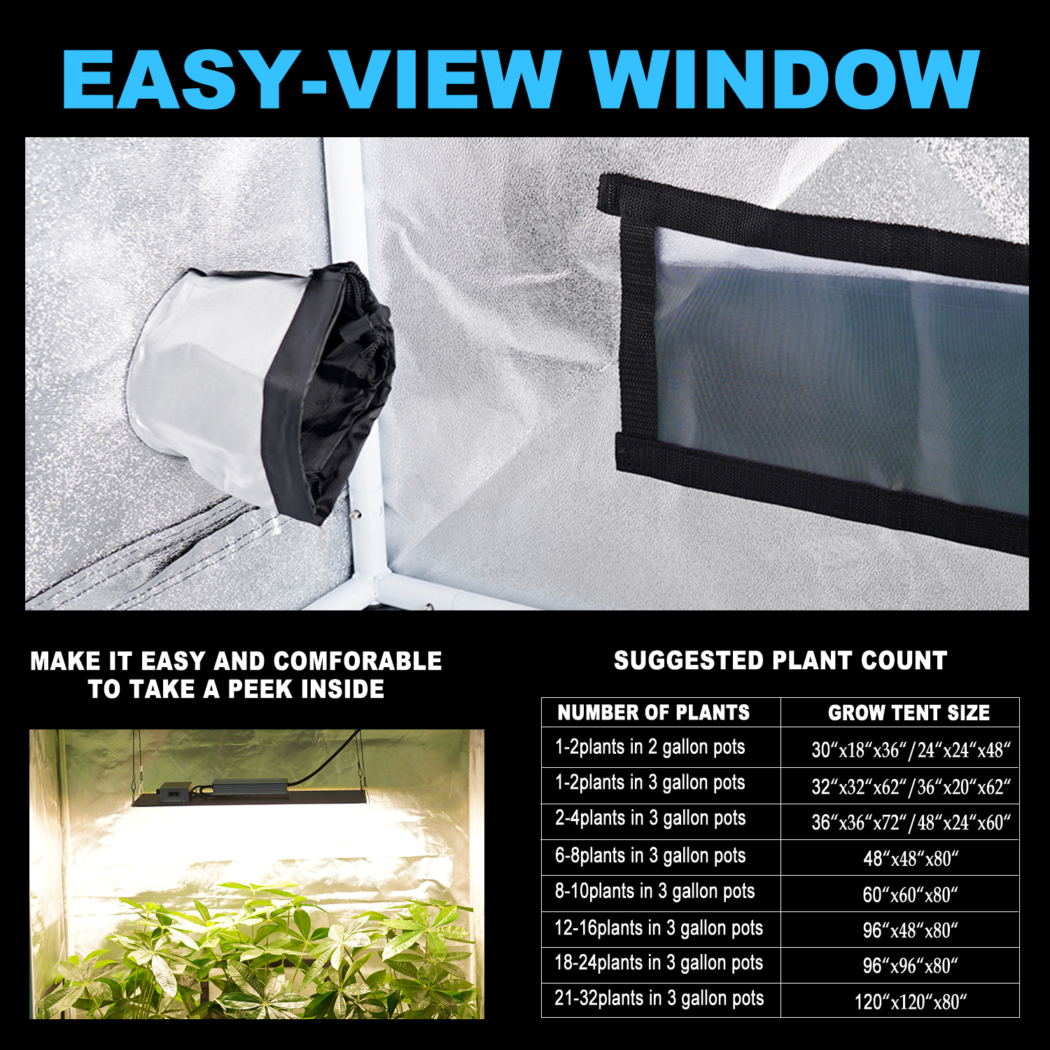 MEIJIU Hydroponics 40x40x160CM 600D Grow Tent