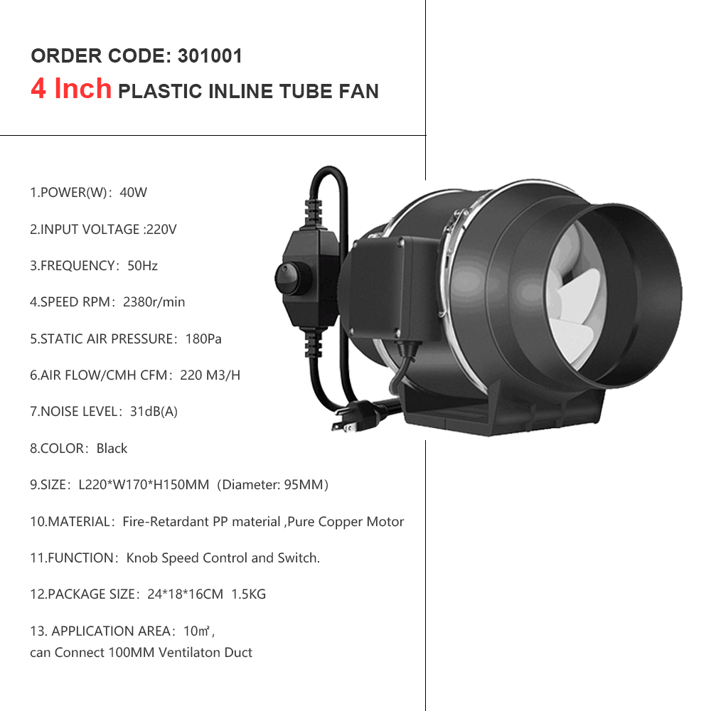 4-inch Plastic Wire Duct Fan 40 Watt Power (Black)