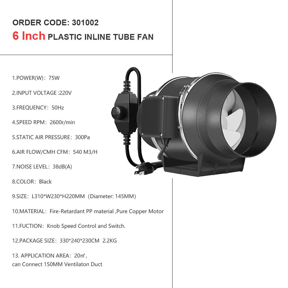 6-inch Plastic Wire Duct Fan 75 Watt Power (Black)