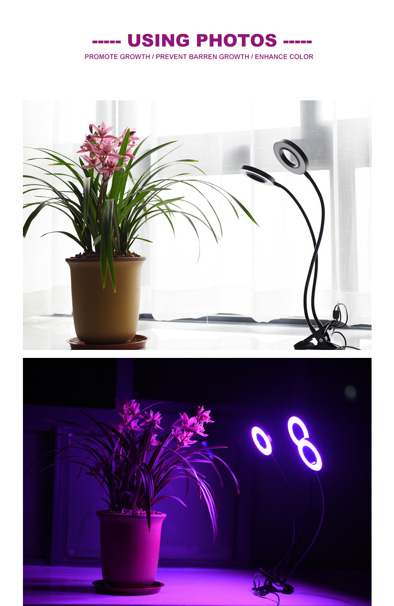 Dual-Head USB Timed Dimming LED Grow Lights for Indoor Gardening - Clip-on Lighting Bloom