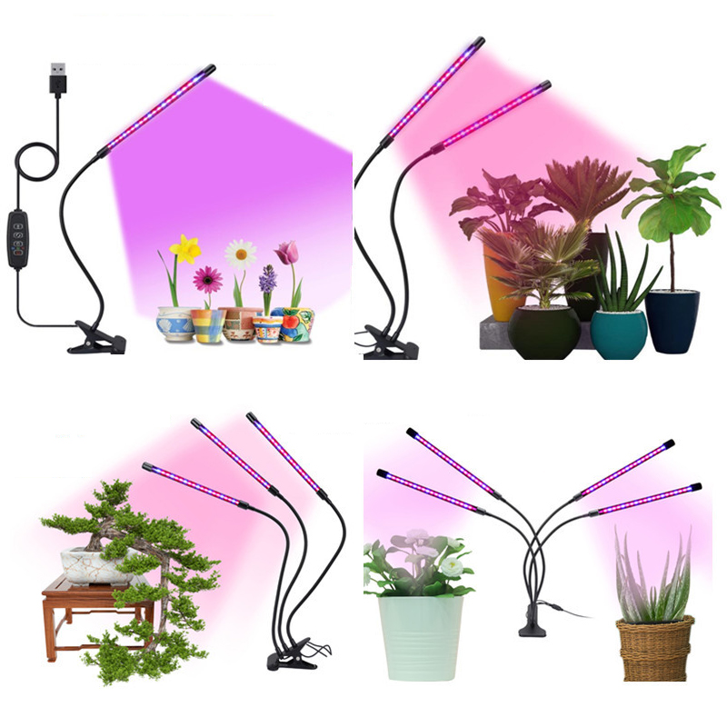 Small Clip Led Grow Lights on Desk Indoor Grow Light With Timer Adjustable 1-4head Tube Full Spectrum Phytolamps for Plants