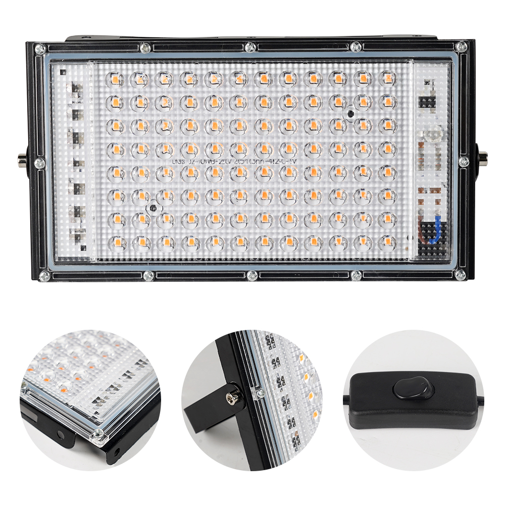 50W LED Flood Light with 1.5m Plug in Cable and Power Switch Full Spectrum Grow Light for Indoor Plants Waterproof Plant Growing Lamp Suitable for Seedling Flowering and Vegetative Growth