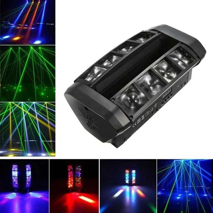 Mini LED 8-Eyed Spider Light RGB Sound Control Moving Head Light DMX DJ Bar 8-Eye Stage Beam Light
