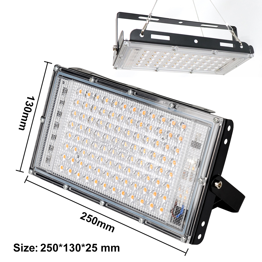 50W LED Flood Light with 1.5m Plug in Cable and Power Switch Full Spectrum Grow Light for Indoor Plants Waterproof Plant Growing Lamp Suitable for Seedling Flowering and Vegetative Growth